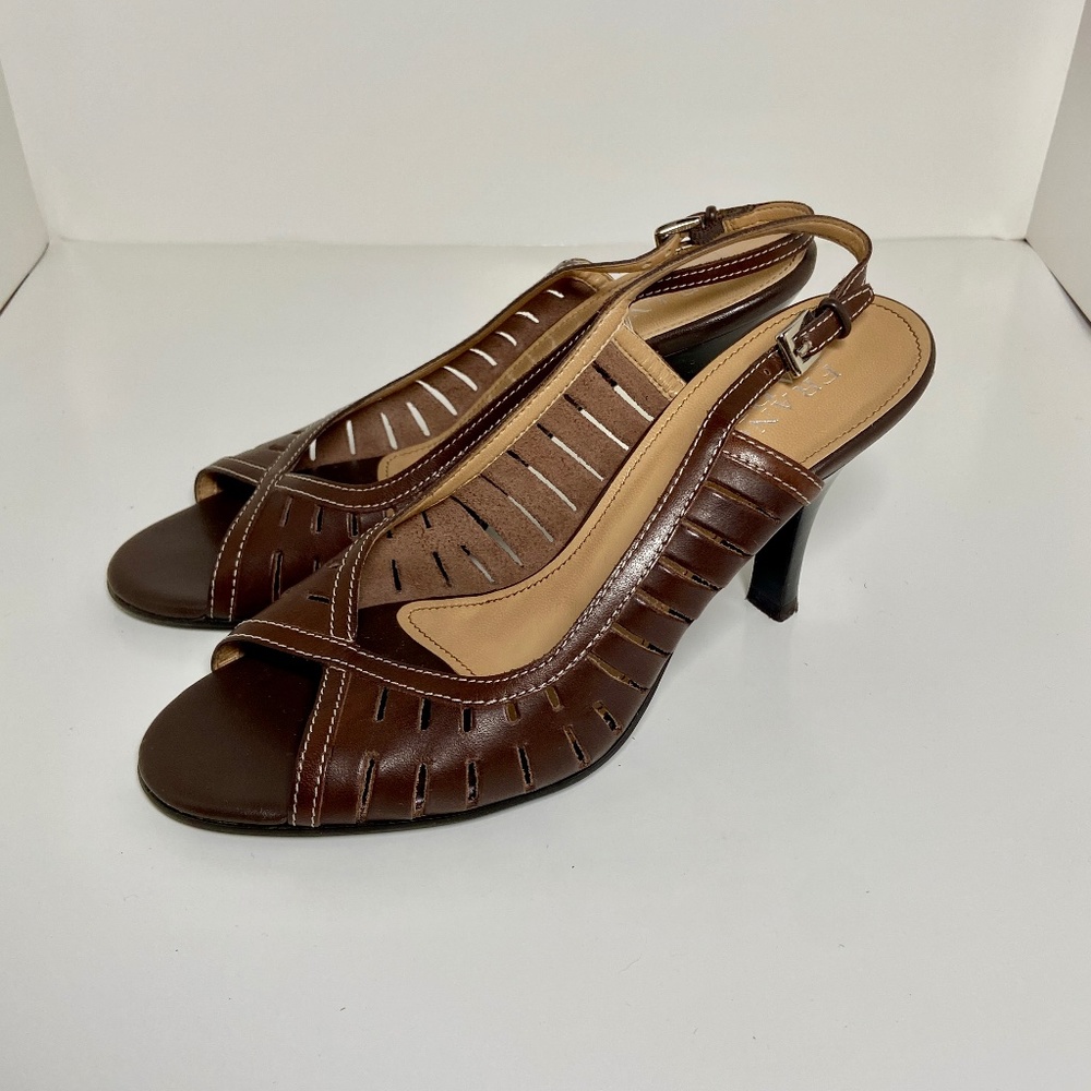 Franco Sarto Brown perforated sling back high heel shoes
